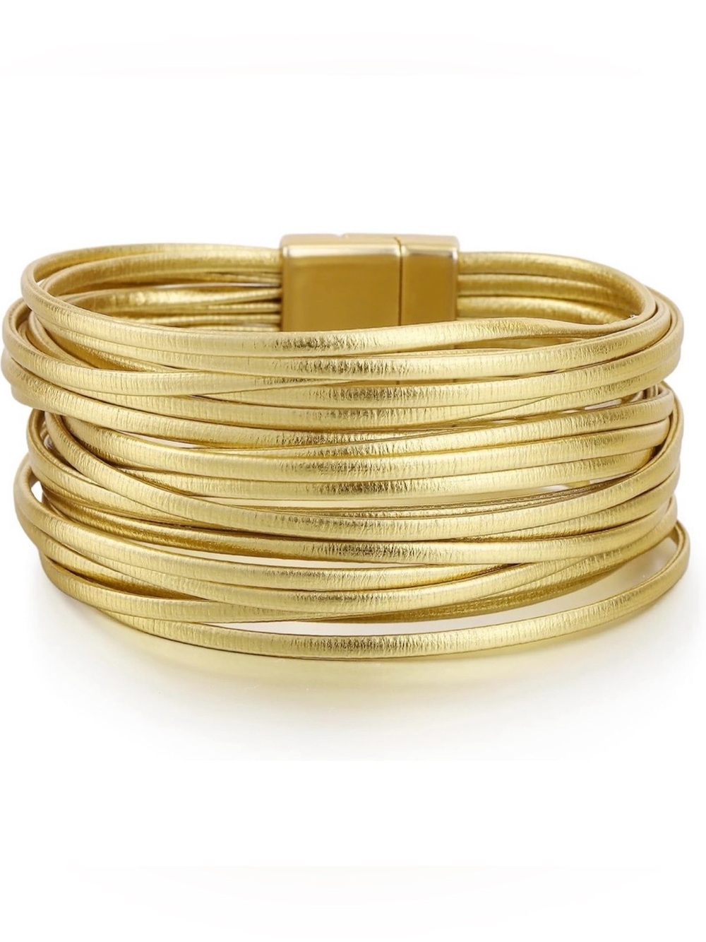 Brushed Gold Boho Leather Multi-Strand Wrap Bracelet - 7.5”